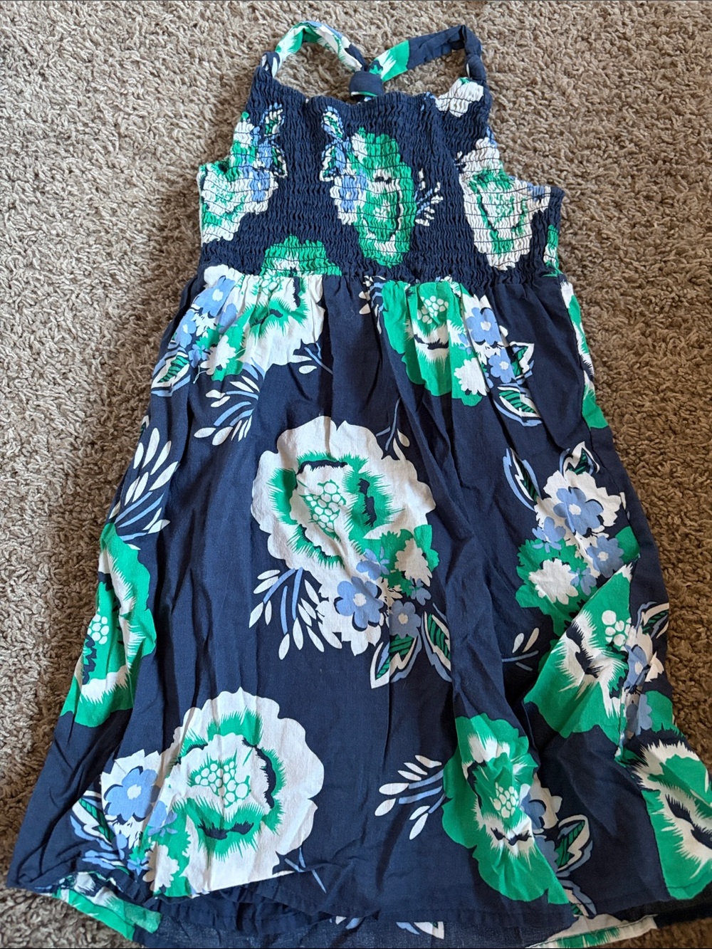 Old Navy Navy Floral Halter Sundress with Green & White Blooms